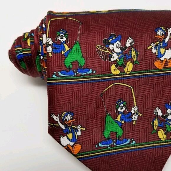 Vtg Mickey Unlimited Maroon Goofy Daffy Duck Tie - Picture 2 of 5